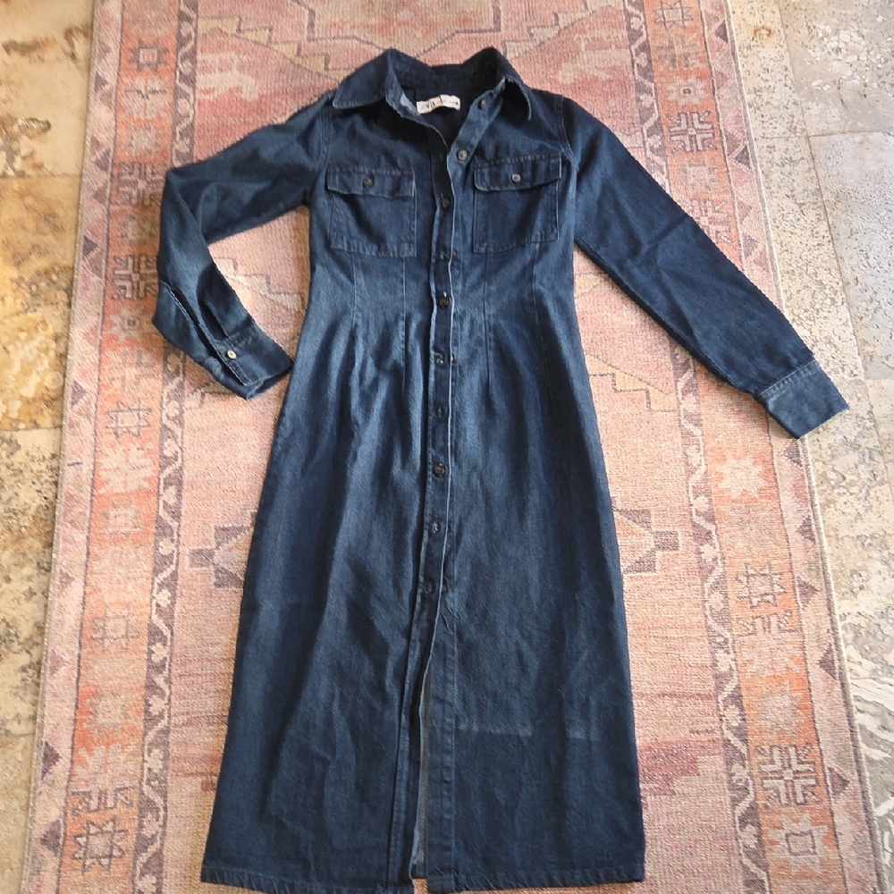 Zara Dark Blue Denim Shirt Dress